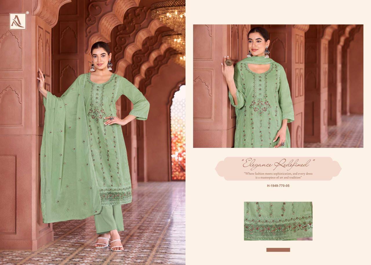 Alok suit green omre Dress material market in India
